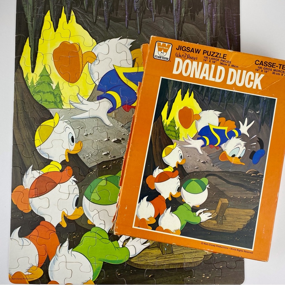 Donald Duck jigsaw puzzle, vintage Disney 1970s, 100 large piece, 14" x 18"